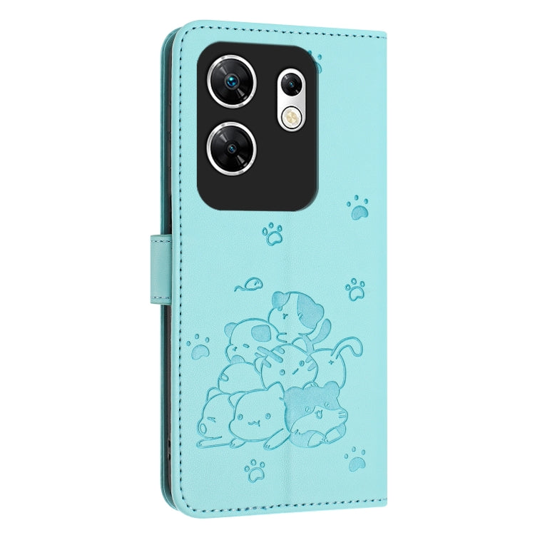 For Infinix Zero 30 4G Embossed Kitten Phone Leather Case with Lanyard