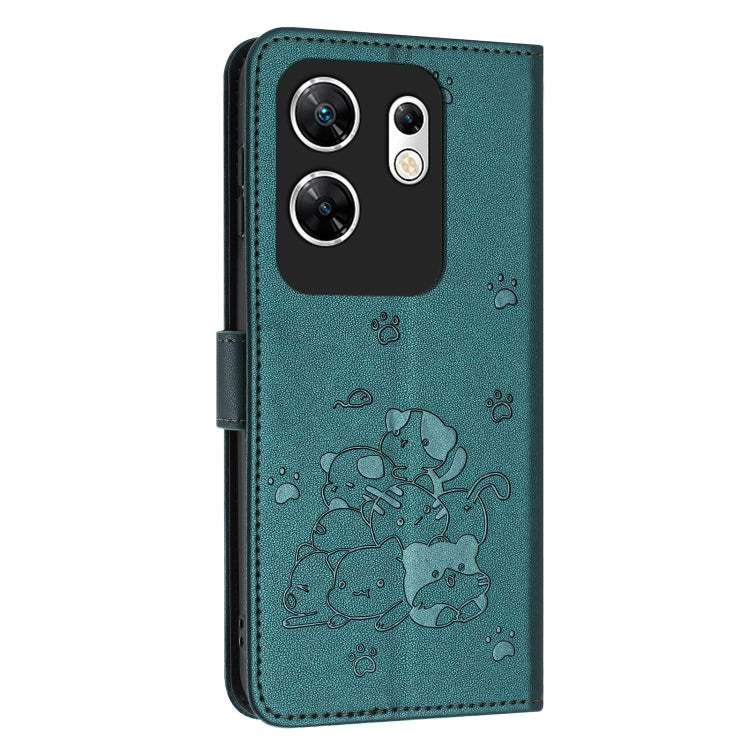 For Infinix Zero 30 4G Embossed Kitten Phone Leather Case with Lanyard
