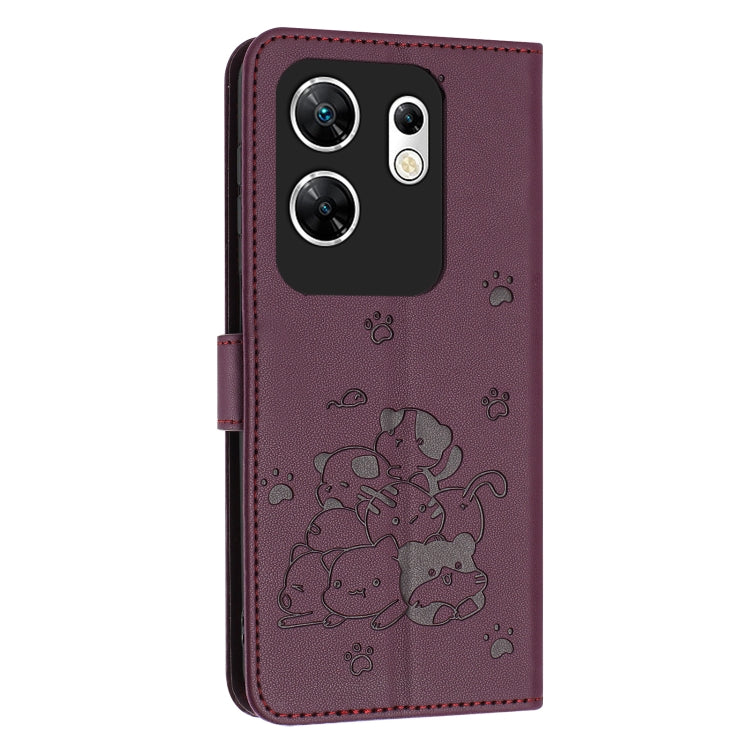 For Infinix Zero 30 4G Embossed Kitten Phone Leather Case with Lanyard