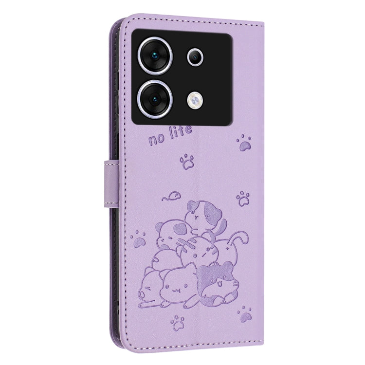 For Infinix Zero 30 5G Embossed Kitten Phone Leather Case with Lanyard