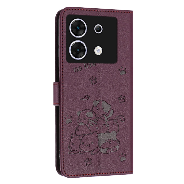 For Infinix Zero 30 5G Embossed Kitten Phone Leather Case with Lanyard