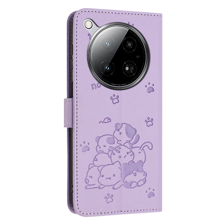 For Infinix Zero 40 4G / Zero 40 5G Embossed Kitten Phone Leather Case with Lanyard
