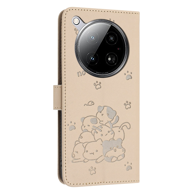 For Infinix Zero 40 4G / Zero 40 5G Embossed Kitten Phone Leather Case with Lanyard