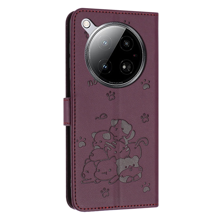 For Infinix Zero 40 4G / Zero 40 5G Embossed Kitten Phone Leather Case with Lanyard