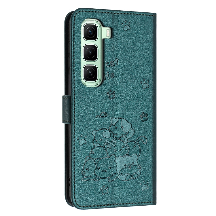 For Infinix Hot 50 Pro 4G Embossed Kitten Phone Leather Case with Lanyard