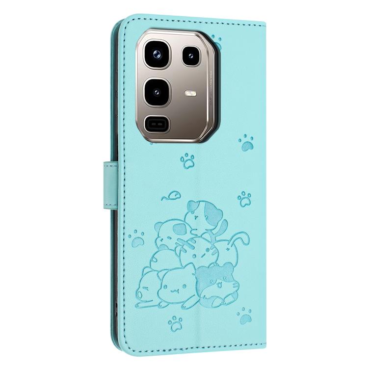 For Infinix Note 50 Pro+ Embossed Kitten Phone Leather Case with Lanyard