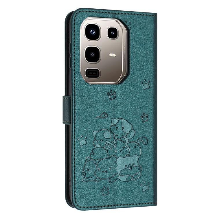 For Infinix Note 50 Pro+ Embossed Kitten Phone Leather Case with Lanyard