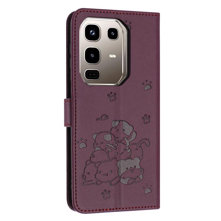 For Infinix Note 50 Pro+ Embossed Kitten Phone Leather Case with Lanyard