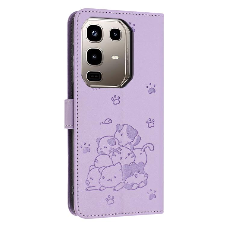 For Infinix Note 50x Embossed Kitten Phone Leather Case with Lanyard