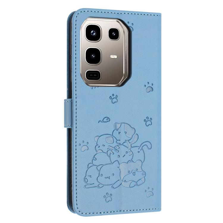 For Infinix Note 50x Embossed Kitten Phone Leather Case with Lanyard