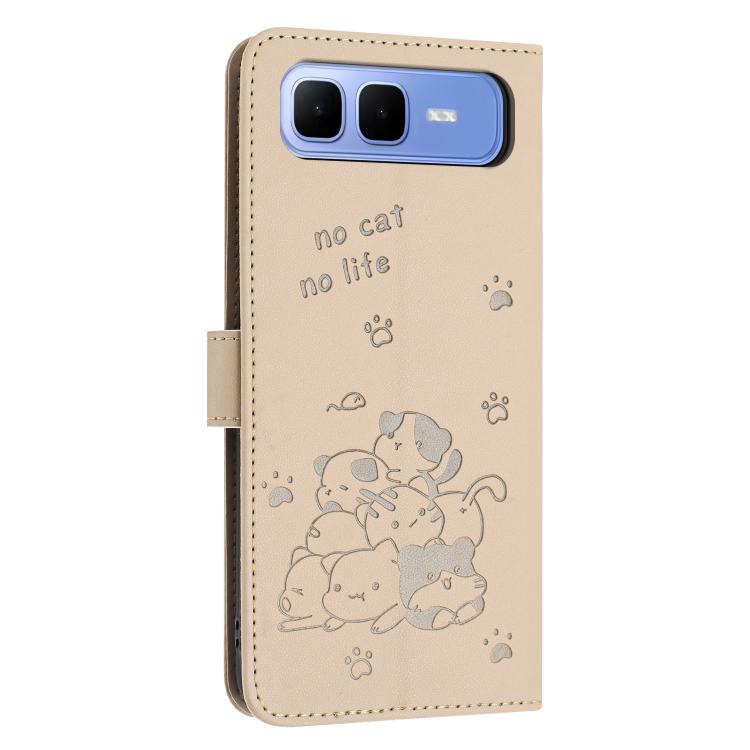 For Infinix Smart 10 Plus 4G Embossed Kitten Phone Leather Case with Lanyard