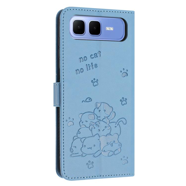 For Infinix Smart 10 Plus 4G Embossed Kitten Phone Leather Case with Lanyard