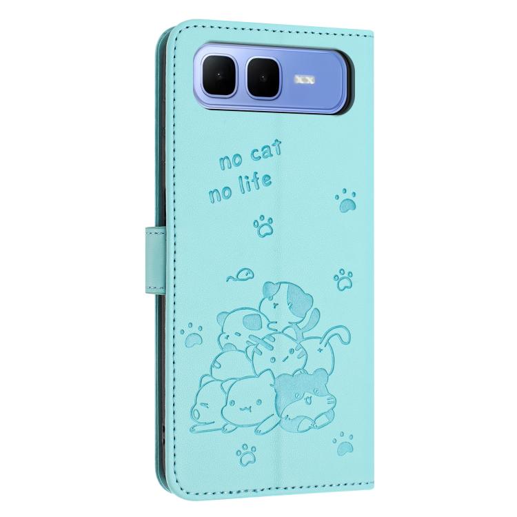 For Infinix Smart 10 Plus 4G Embossed Kitten Phone Leather Case with Lanyard