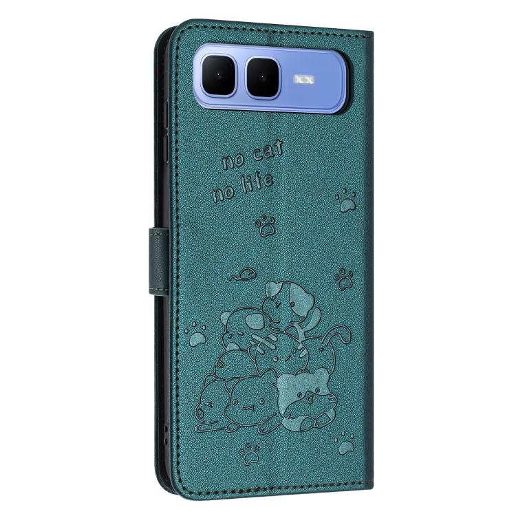 For Infinix Smart 10 Plus 4G Embossed Kitten Phone Leather Case with Lanyard