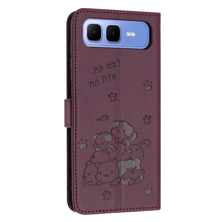 For Infinix Smart 10 Plus 4G Embossed Kitten Phone Leather Case with Lanyard