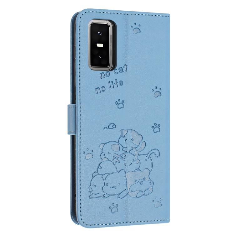 For Infinix GT 30 Pro 5G Embossed Kitten Phone Leather Case with Lanyard