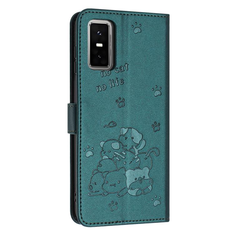 For Infinix GT 30 Pro 5G Embossed Kitten Phone Leather Case with Lanyard