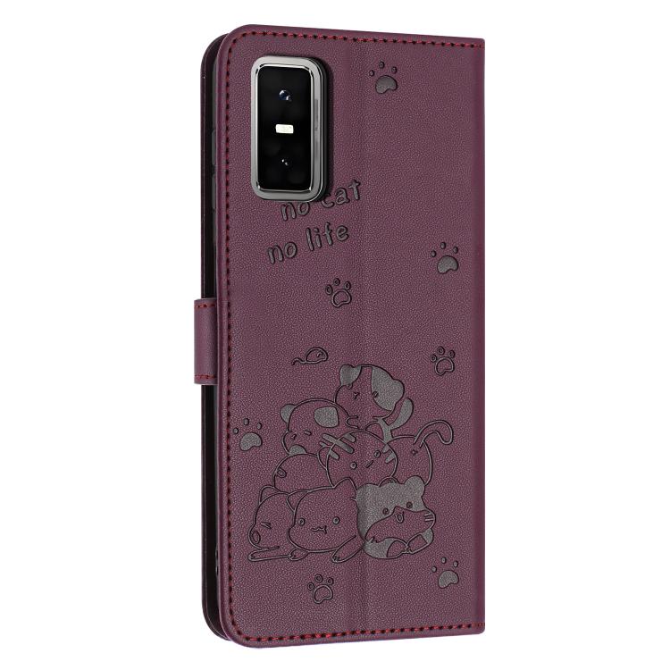 For Infinix GT 30 Pro 5G Embossed Kitten Phone Leather Case with Lanyard