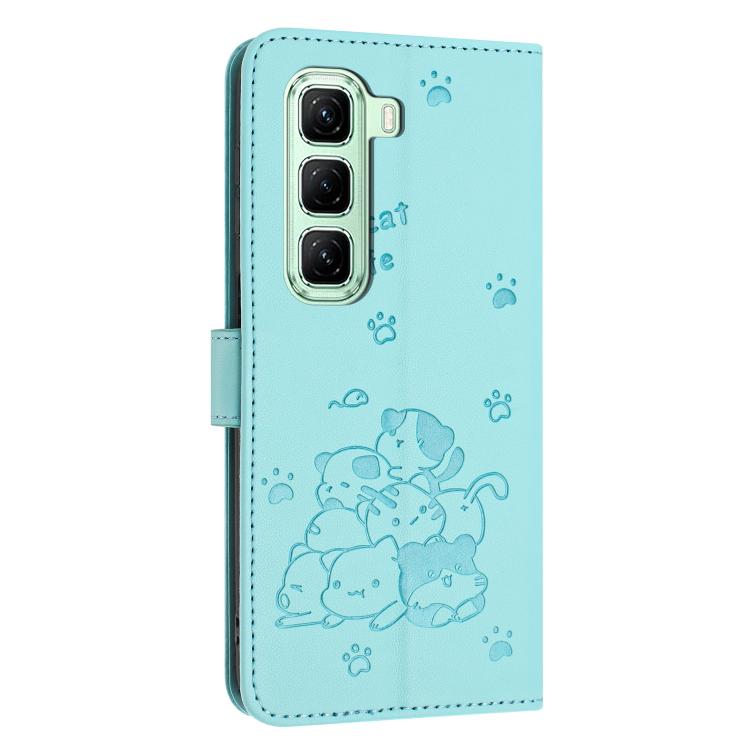 For Infinix Hot 60 Pro 4G Embossed Kitten Phone Leather Case with Lanyard