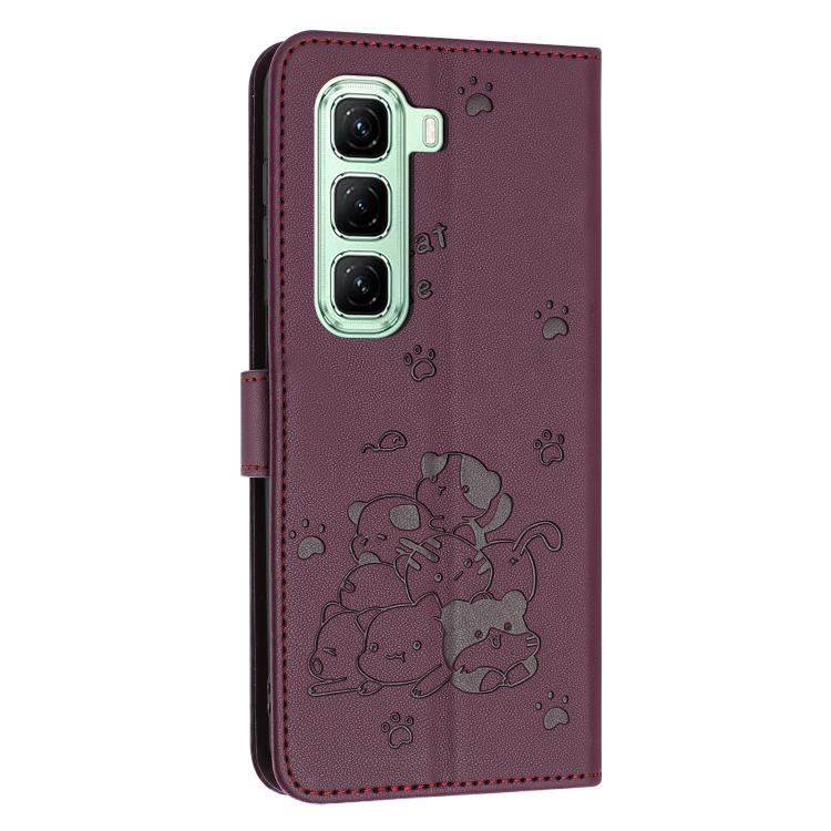 For Infinix Hot 60 Pro 4G Embossed Kitten Phone Leather Case with Lanyard