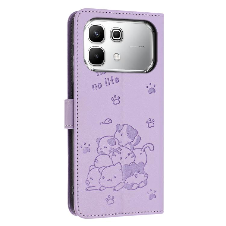For Infinix Note 60 / 60 Pro 5G Embossed Kitten Phone Leather Case with Lanyard