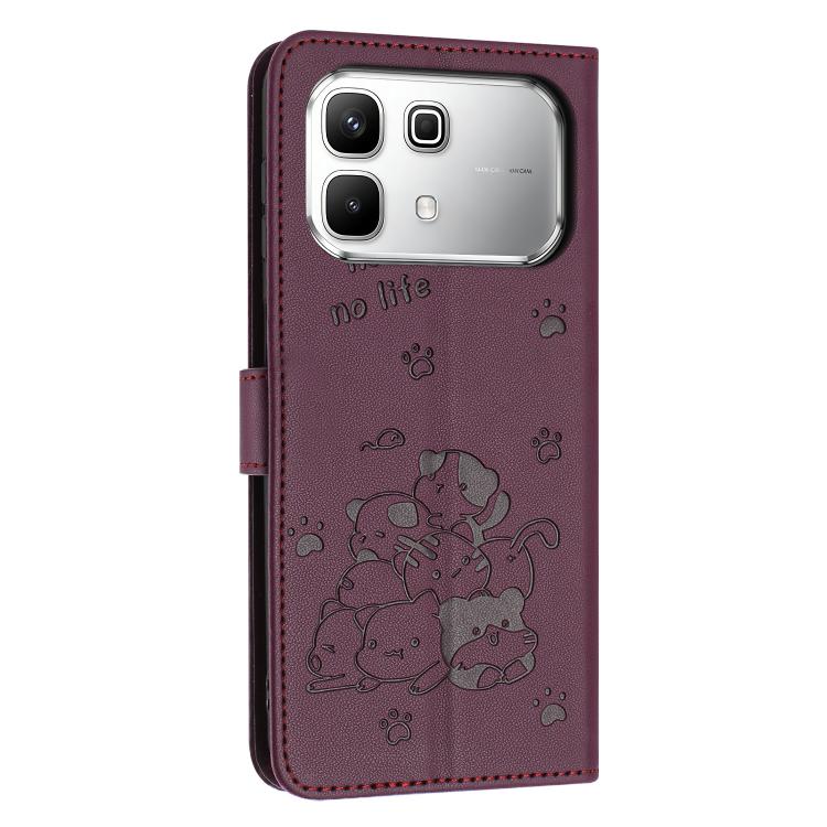 For Infinix Note 60 / 60 Pro 5G Embossed Kitten Phone Leather Case with Lanyard