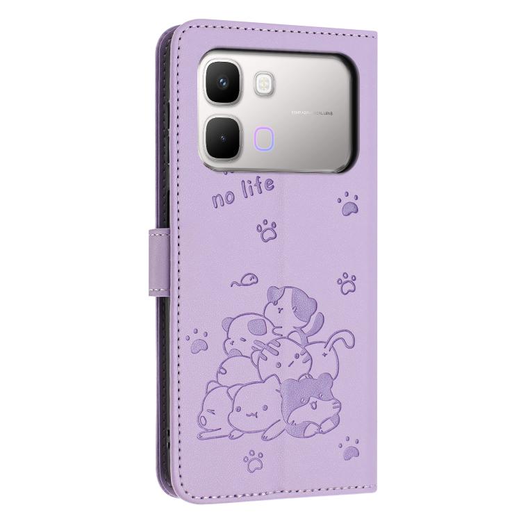 For Infinix Note Edge 5G Embossed Kitten Phone Leather Case with Lanyard