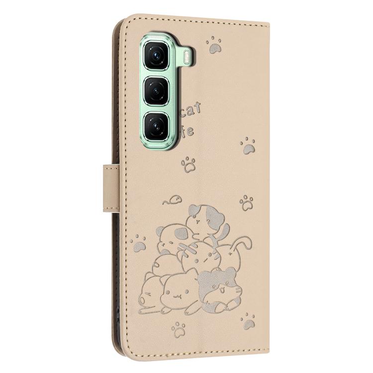 For Infinix Hot 70 5G Embossed Kitten Phone Leather Case with Lanyard