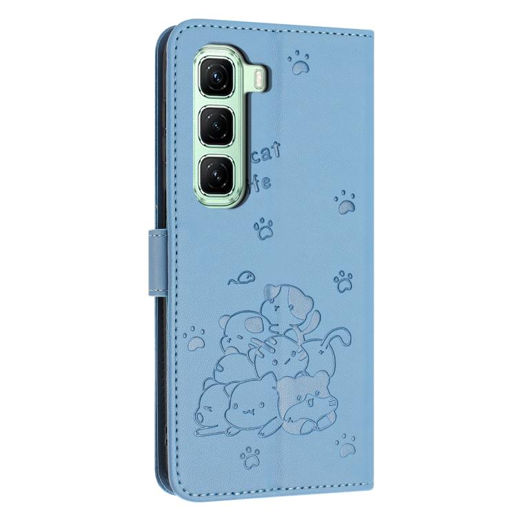 For Infinix Hot 70 5G Embossed Kitten Phone Leather Case with Lanyard