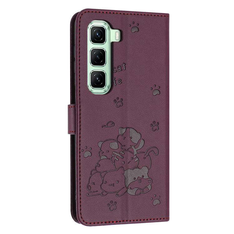 For Infinix Hot 70 5G Embossed Kitten Phone Leather Case with Lanyard