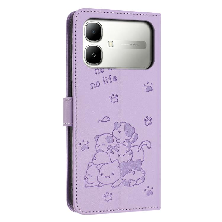 For Infinix Smart 20 4G Embossed Kitten Phone Leather Case with Lanyard