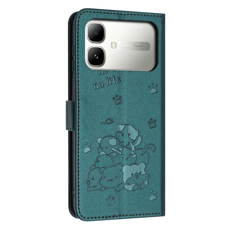 For Infinix Smart 20 4G Embossed Kitten Phone Leather Case with Lanyard