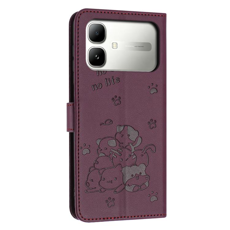 For Infinix Smart 20 4G Embossed Kitten Phone Leather Case with Lanyard