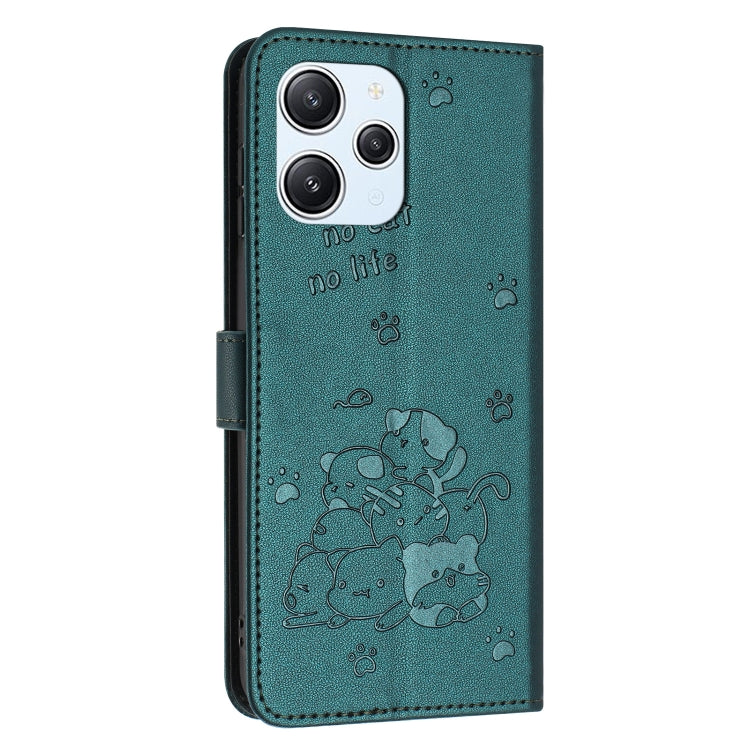 For Xiaomi Poco M6 Pro 5G Embossed Kitten Phone Leather Case with Lanyard