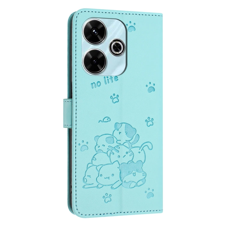 For Xiaomi Poco M6 4G Embossed Kitten Phone Leather Case with Lanyard