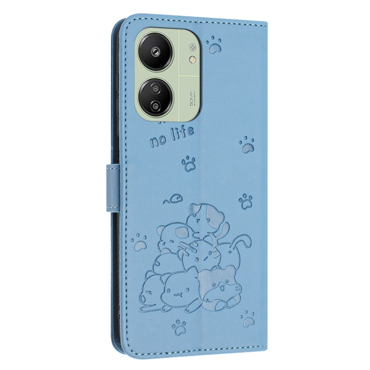 For Xiaomi Poco C65 / Poco M6 5G Embossed Kitten Phone Leather Case with Lanyard