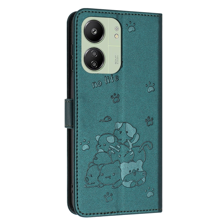 For Xiaomi Poco C65 / Poco M6 5G Embossed Kitten Phone Leather Case with Lanyard