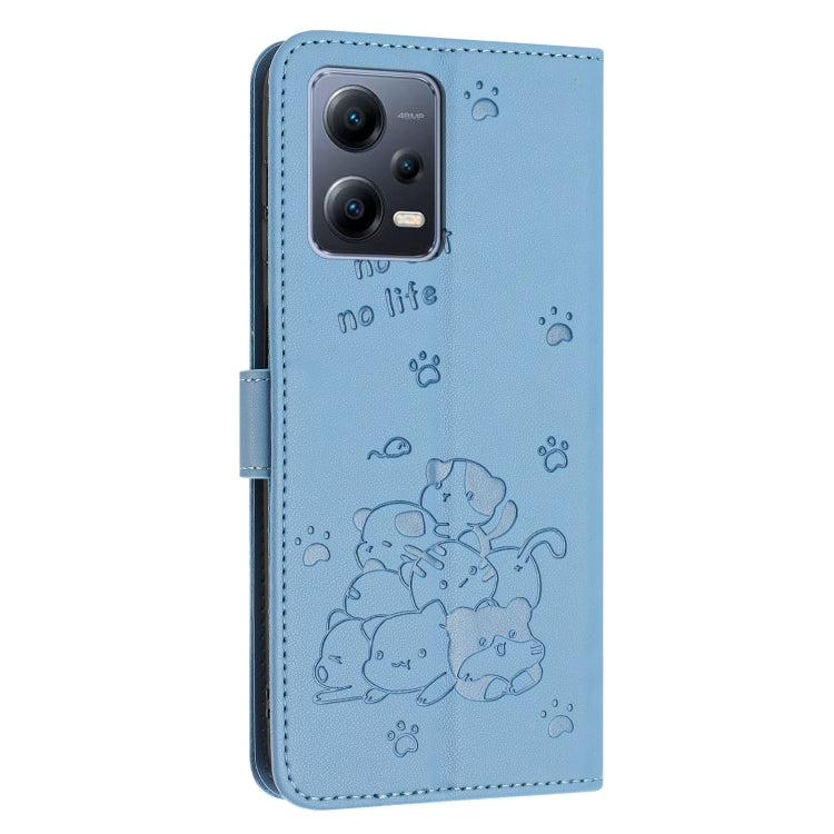 For Xiaomi Poco X5 Pro 5G Embossed Kitten Phone Leather Case with Lanyard