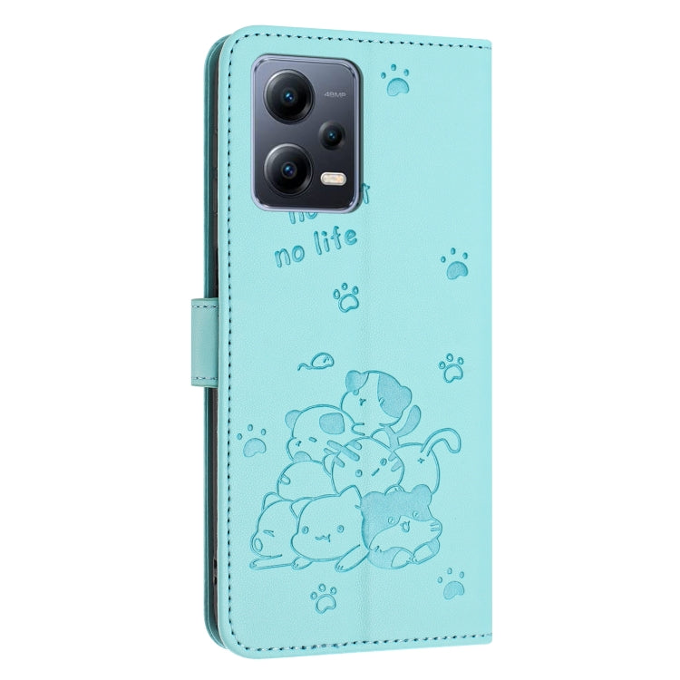 For Xiaomi Poco X5 Pro 5G Embossed Kitten Phone Leather Case with Lanyard