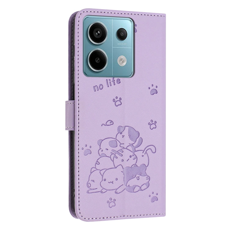 For Xiaomi Poco X6 5G Embossed Kitten Phone Leather Case with Lanyard