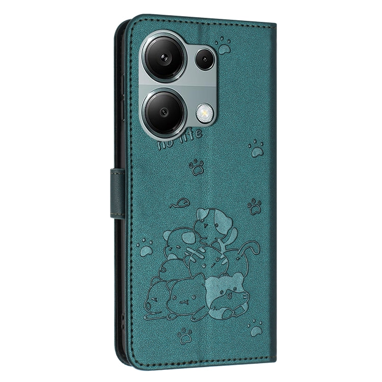 For Xiaomi Poco M6 Pro 4G Embossed Kitten Phone Leather Case with Lanyard