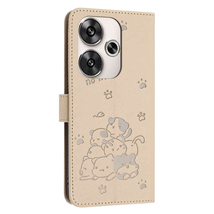 For Xiaomi Poco F6 Embossed Kitten Phone Leather Case with Lanyard