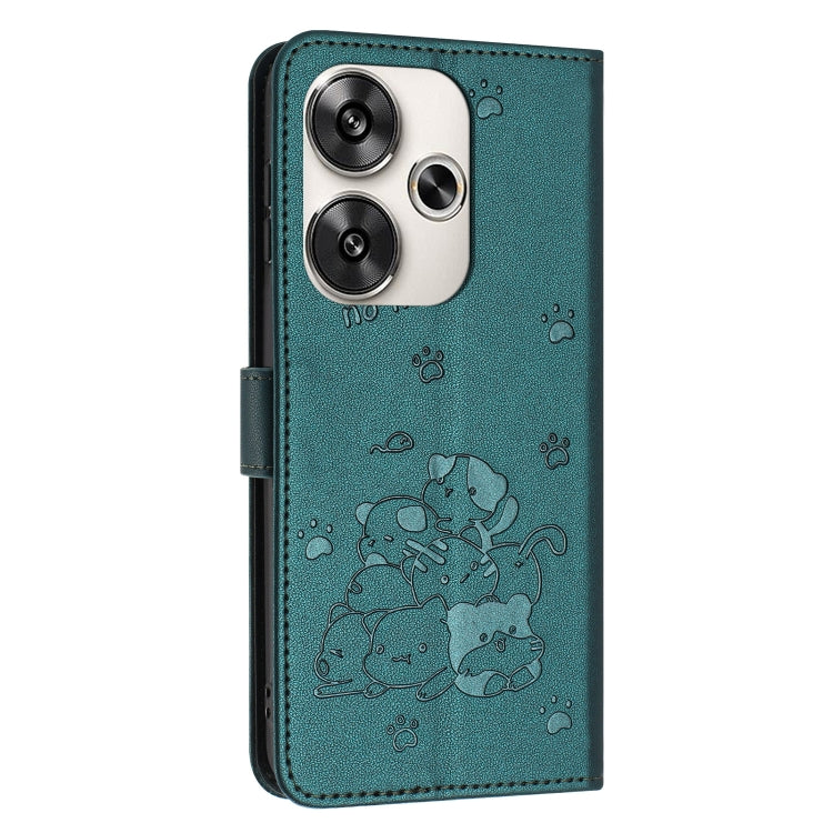 For Xiaomi Poco F6 Embossed Kitten Phone Leather Case with Lanyard