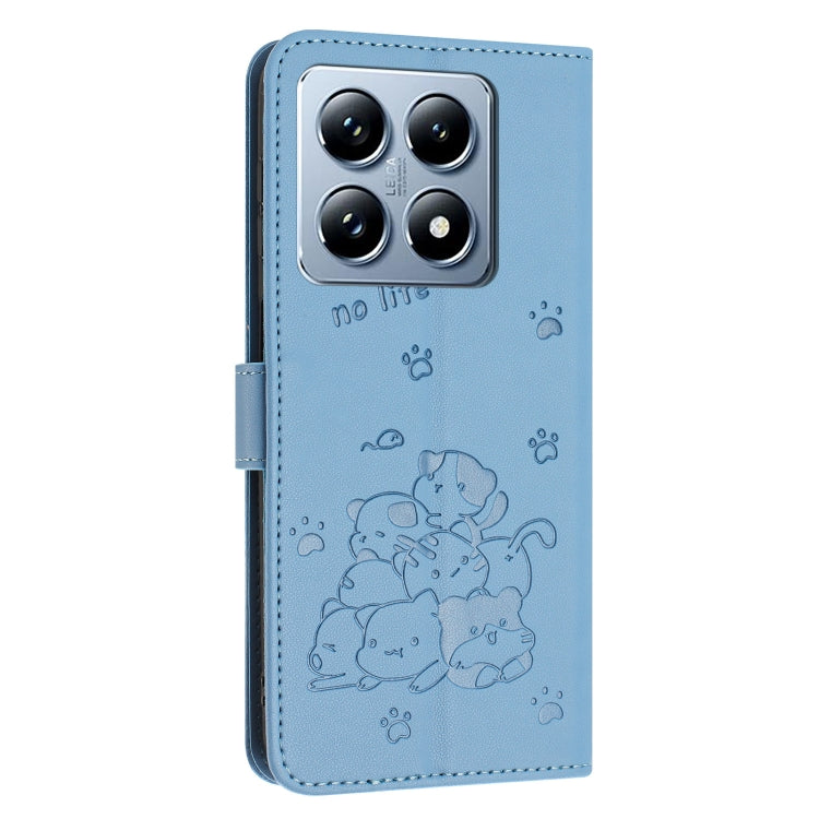 For Xiaomi 14T Global Embossed Kitten Phone Leather Case with Lanyard