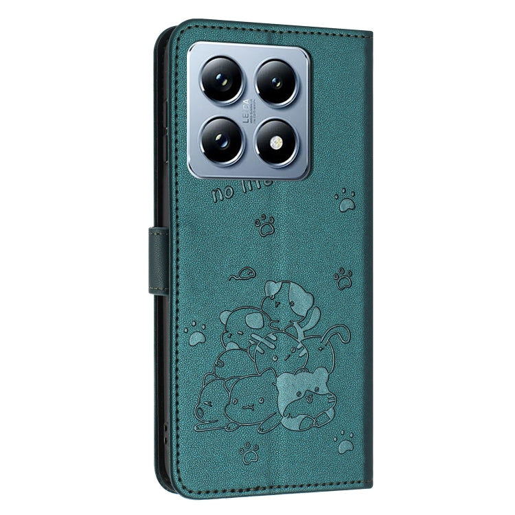 For Xiaomi 14T Global Embossed Kitten Phone Leather Case with Lanyard