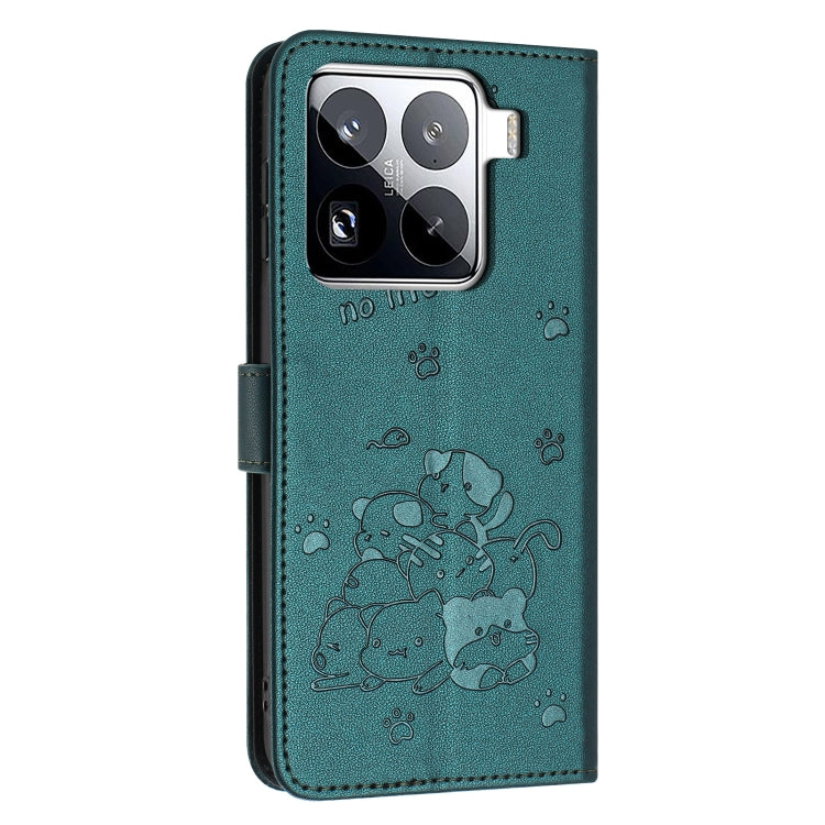 For Xiaomi 15 Pro Embossed Kitten Phone Leather Case with Lanyard