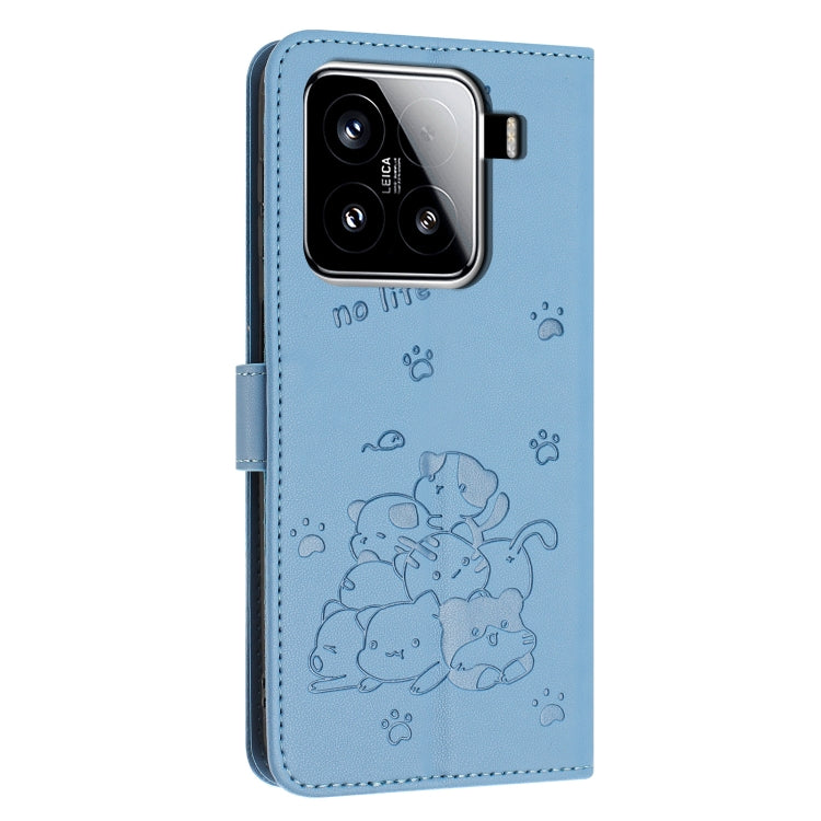 For Xiaomi 15 Embossed Kitten Phone Leather Case with Lanyard