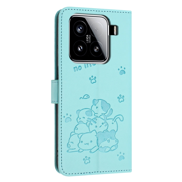 For Xiaomi 15 Embossed Kitten Phone Leather Case with Lanyard