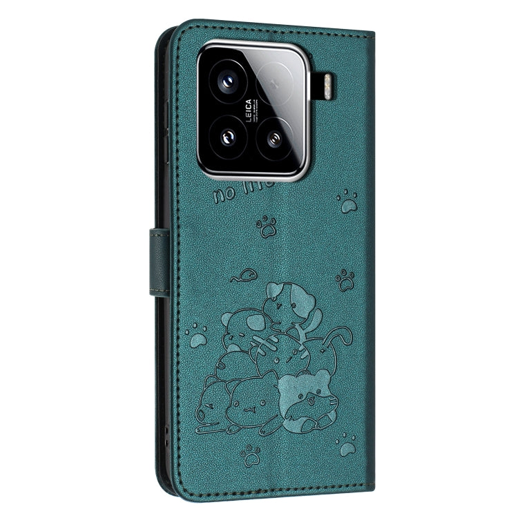 For Xiaomi 15 Embossed Kitten Phone Leather Case with Lanyard