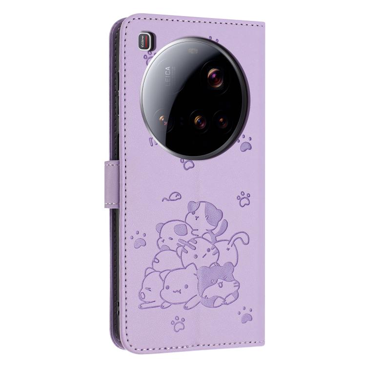 For Xiaomi 15 Ultra Embossed Kitten Phone Leather Case with Lanyard